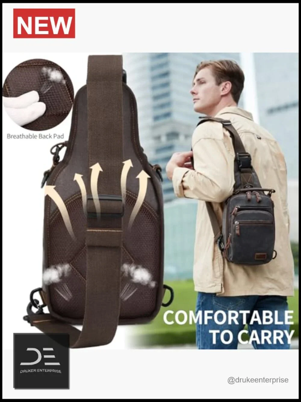 Waxed Canvas Sling Bag Crossbody Chest Bag Water Resistant Shoulder Bag